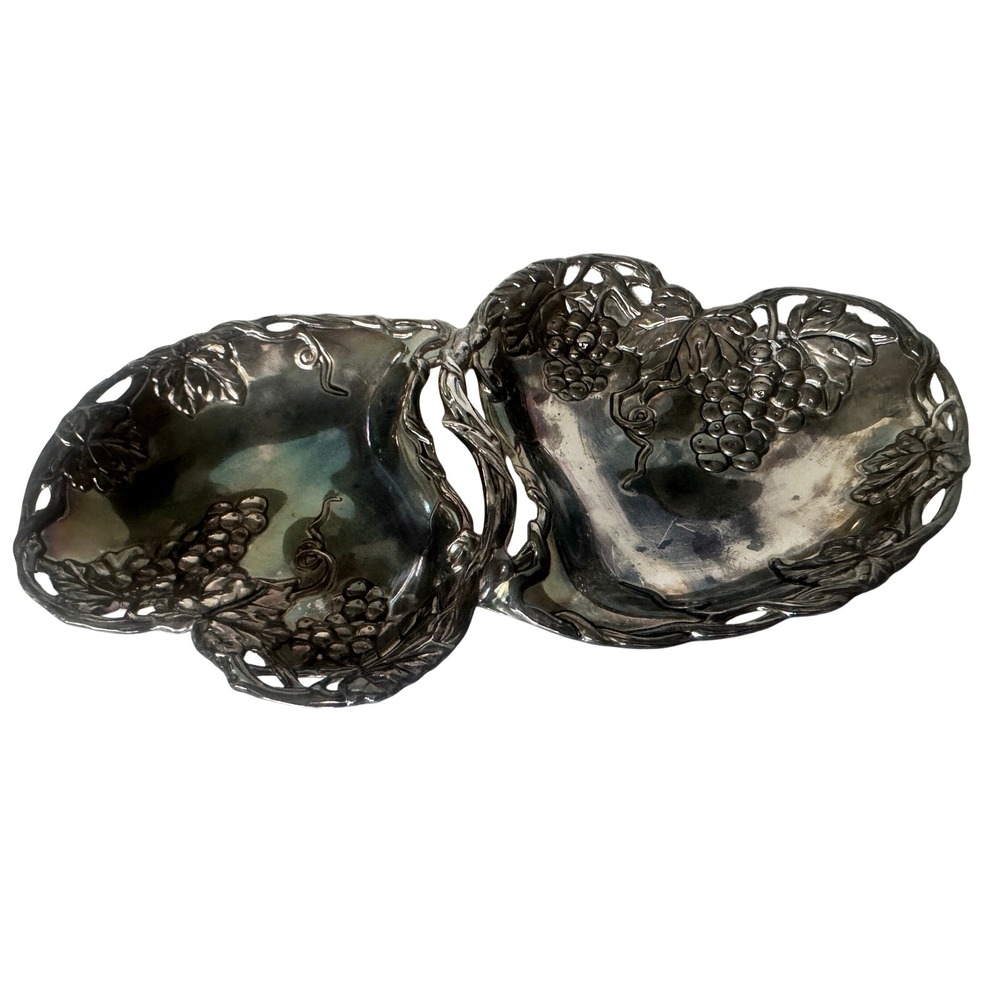 Godinger Silver Art Co Double Heart Grape Vine Serving Dish Silver Tone Tray